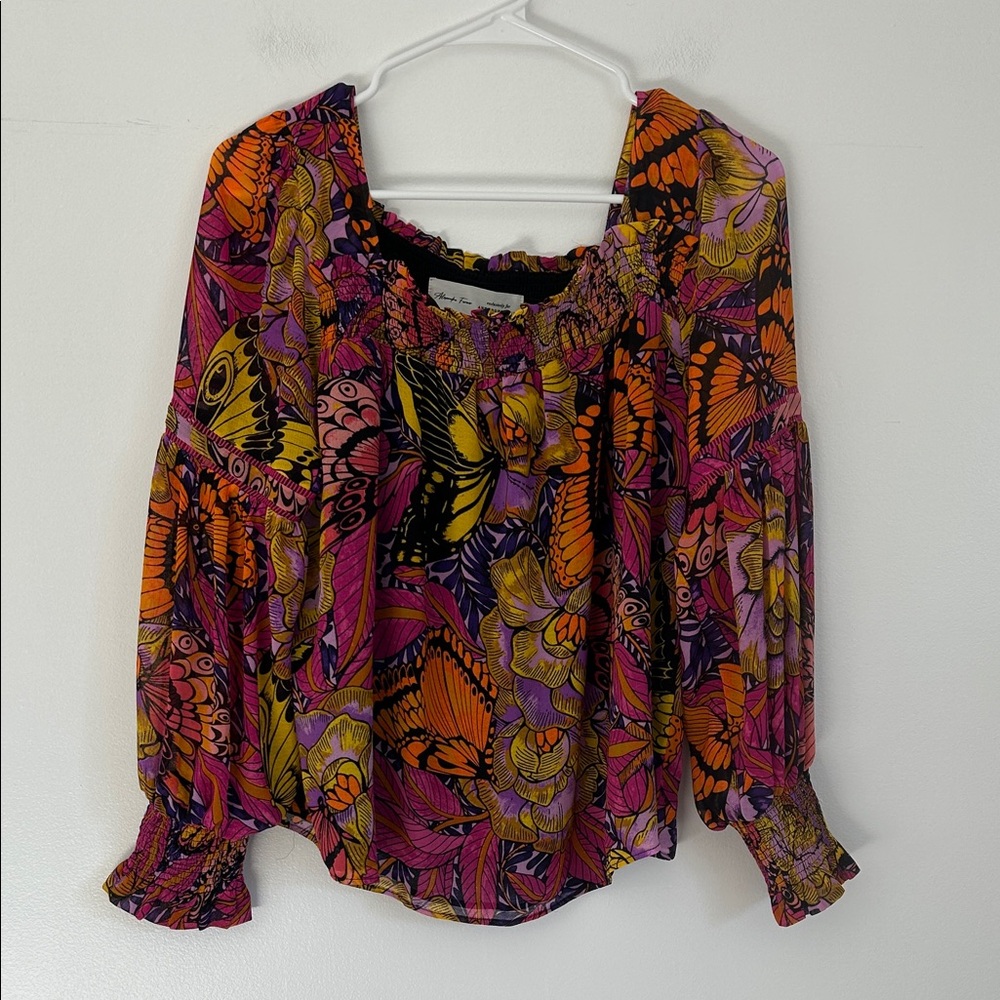 Anthropologie Colorful Butterfly Print Blouse